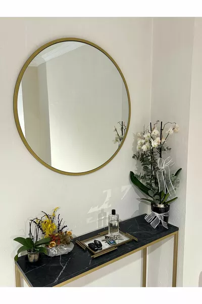 Miroir rond décoratif avec cadre en métal doré de  cm