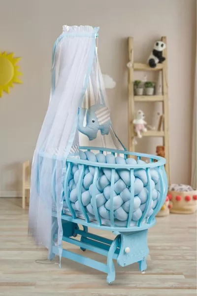 Lina Basket Cradle Wooden Cradle with Woven Sleep Set Natural Wooden Cradle
