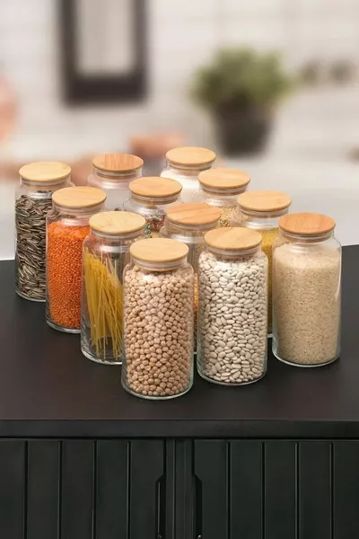 Ensemble de  grands bocaux étiquetés de  ml avec couvercles sous vide