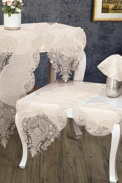 Zambak Velvet Living Room Set Cream 5 Pieces