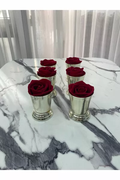 Набор из 6 серебряных подносов - декоративное ведерко для роз (с розами)