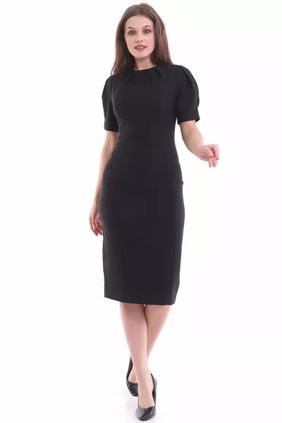 Noir, Coupe, Manches ballon, Longueur genou, Robe de soirée