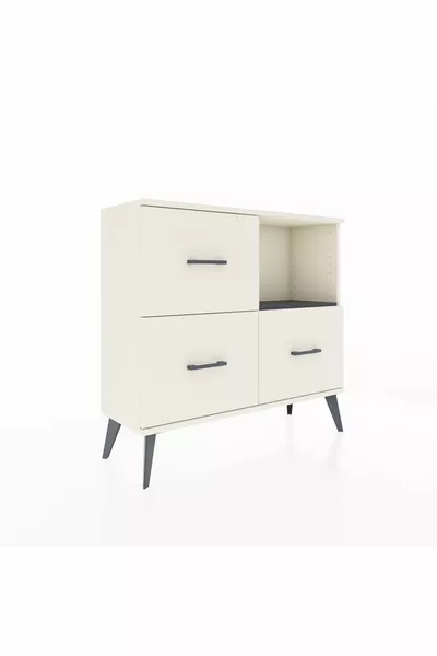 Commode Arges à une étagère et trois tiroirs, couleur quartz-anthracite/quartz