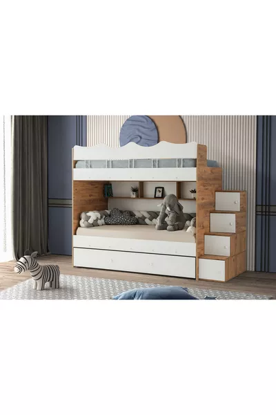 Cloud Loft Bed / Pine-White / 3 Bed Sections and Ladder with Wardrobe / 100% MDF