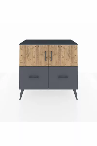 Hyperion Şifonyer 2 Raflı 2 Çekmeceli 2 Kapaklı  Antrasit-Çam/Antrasit