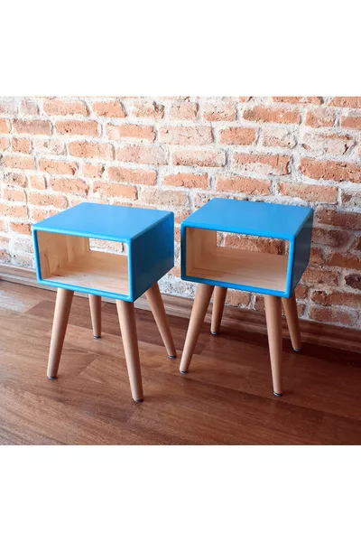 طقم من ضِدَادَيْن كومودين عتيق بدون أدراج، مصنوع يدويًا من الخشب باللون الفيروزي