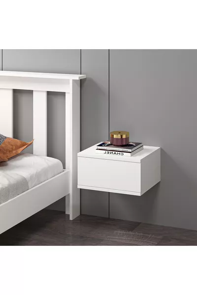 خزانة جانبية من MDF بيضاء مثبتة على الحائط بدون مسارات