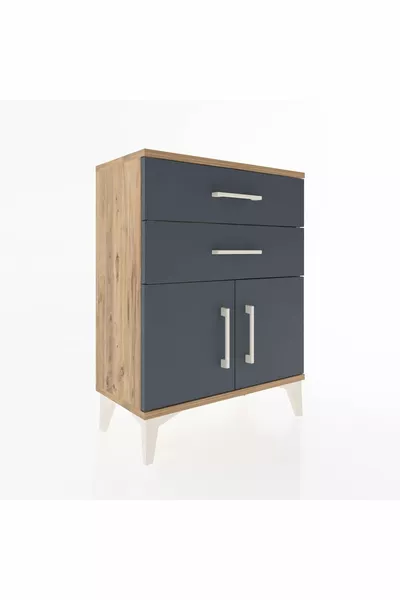 أرجيس كومودين رف واحد درجين بابين صنوبر-أنترسيت