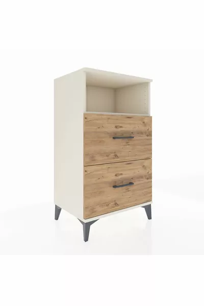 خزانة هايبريون بجرفة واحدة ودرجين من حجر القمر والصنوبر