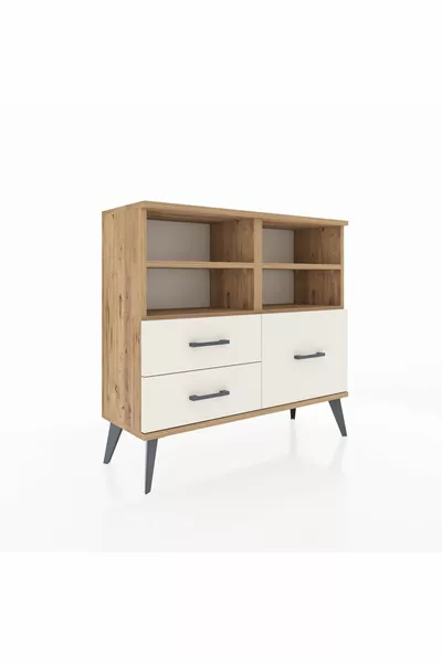 Arges Kast 4 Planken 3 Laden Ceder-Ceder/Steenachtig