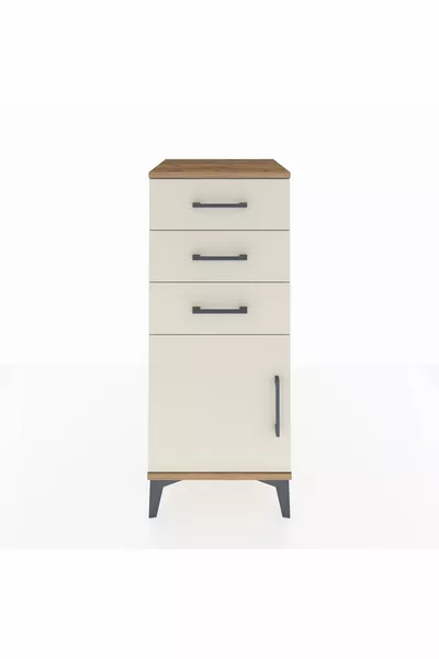 Хиперион Нощно шкафче с една етажерка, 3 чекмеджета и една вратичка, бор/кехлибар