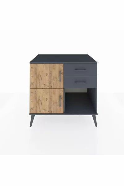 Kronos Kast Enkel Plank 2 Lade 2 Deuren Antraciet-dennen/Antraciet