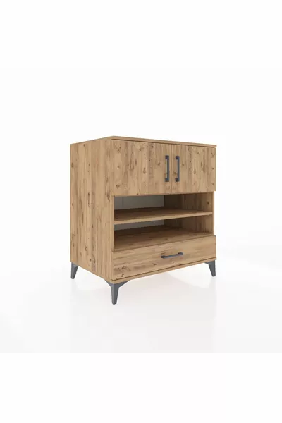 Kronos Şifonyer 4 Raflı Tek Çekmeceli 2 Kapaklı  Çam-Çam