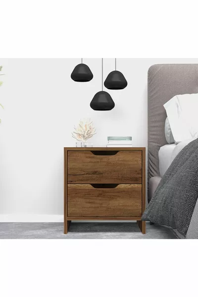 Table de chevet en noyer Efes à 2 tiroirs