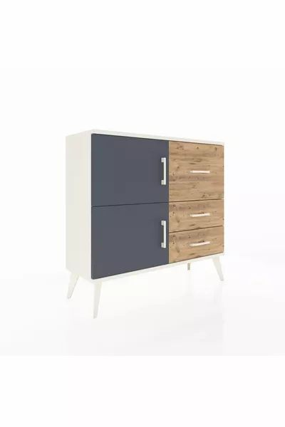 Arges Şifonyer Tek Raflı 3 Çekmeceli 2 Kapaklı  Aytaşı-Antrasit/Çam