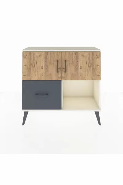 Arges Dresser with 2 Shelves, 1 Drawer, and 2 Doors Aytaşı-Pine/Anthracite