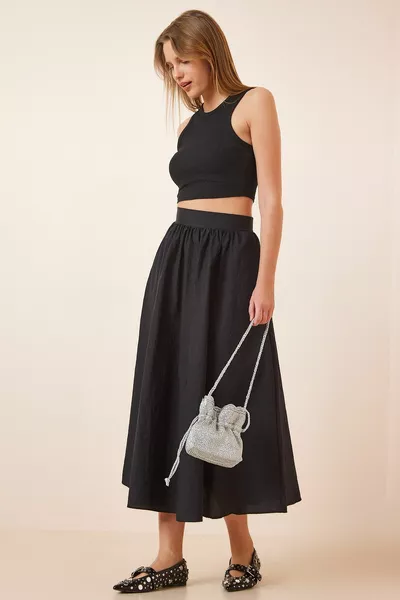 تنورة ميدي بالون أسود للسيدات 