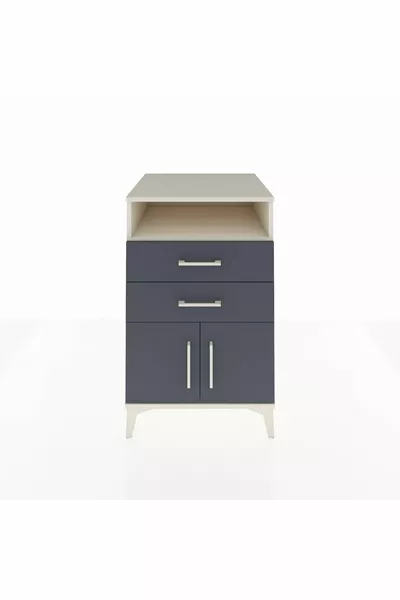 Kronos Nachtkastje Met Eén Plank, 2 Laden En 2 Deuren, Maansteen-Antraciet