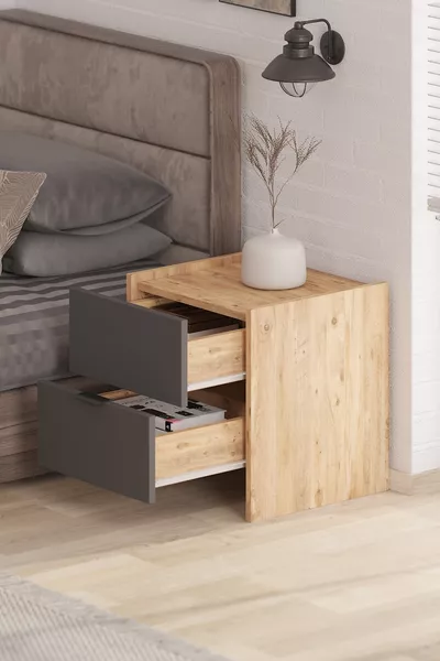 Тумба Sadem с 2 ящиками, Атлантическая сосна/Антрацит, с большим местом для хранения, современный дизайн (, см)