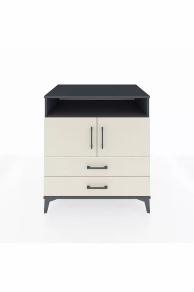 خزانة كرونوس بسطح 3 رفوف، درجين، بابين، لون أنثراسيت-حجر رملي