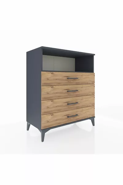 Hyperion Şifonyer Tek Raflı 4 Çekmeceli  Antrasit-Çam