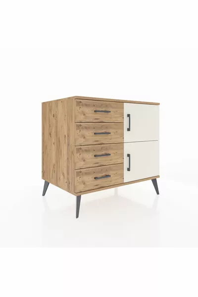 خزانة كرونوس ذات رف واحد، 4 أدراج، بابان، من خشب الصنوبر/صنوبر