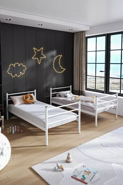 Trend Bunk Bed Compatible White Detachable Metal Bunk Bed Frame