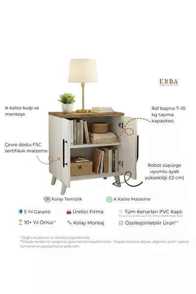 Lumen 2-deurs Nachtkastje met Plank Klassiek Vurenhout - Wit