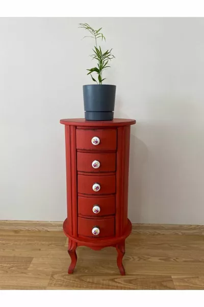 5-Drawer Round Nightstand with Planter Side Table
