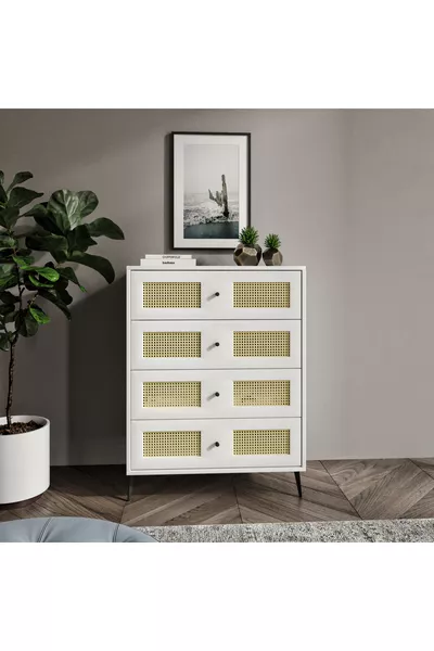 Moonlight White Dresser with 4 Drawers and Tray Detail