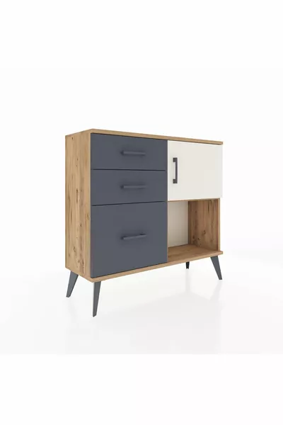 خزانة أرجس ذات رف واحد و3 أدراج وباب واحد خشب الصنوبر - حجر آهاتي/أنثراسيت