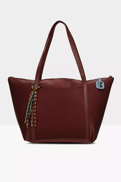 Bordo Donna Borsa Tote in Raso con Nappa Colorata 