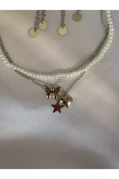 Kette 4-teiliges Perlen-Set Weiß