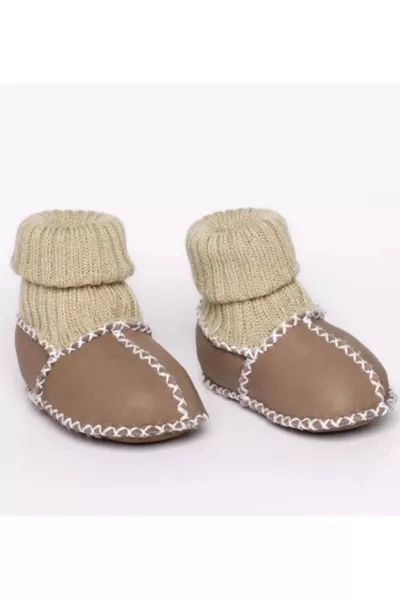 Baby-Patschuhe aus echtem Leder, luxuriös, milchkaffee