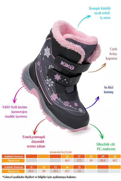 حذاء شتوي للبنات بنجمة مثبّتة بفيلاً مقاوم للماء والبرد