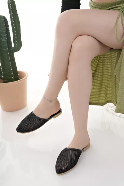 Chaussons Femme Noir Élégants Maison Travail Bureau Extérieur Quotidien