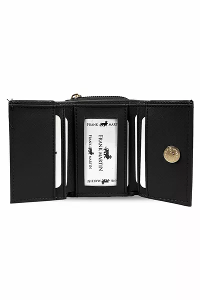 Дамско портмоне от изкуствена кожа с отделение за банкноти и цип, черно