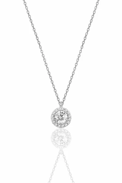 Women's Silver Solitaire Diamond Pendant Necklace 