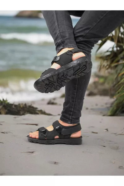 صندل رجالي فوكسير أسود بخياطة تشريحية