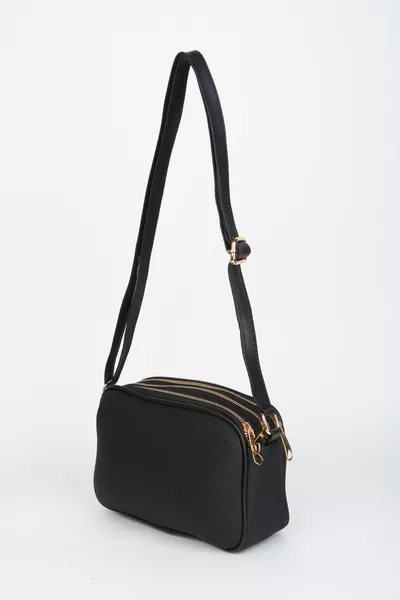 حقيبة يد وكتف متوسطة الحجم من الجلد الصناعي، سوداء، بعزل رباعي، بسحاب إغلاق من ماركة Kadın Sincap