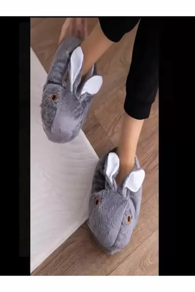 Kadın Tavşan Hayvan Figürlü Kışlık Peluş Panduf