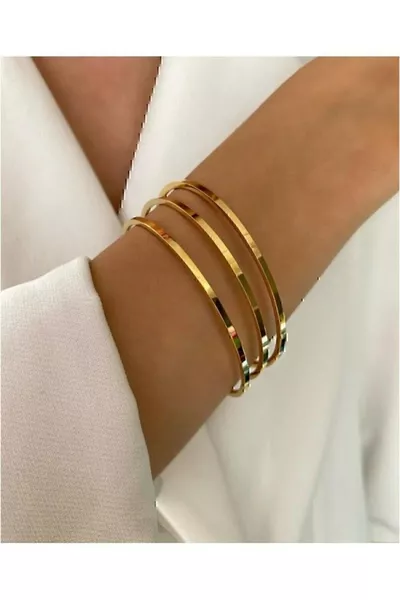 Gold Color 3 Piece Slim Ajda Bracelet, Wristband - -3