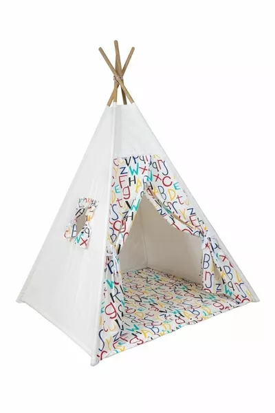 Tenda da gioco per bambini in legno stile nativo americano con cuscino e materassino, colori cotone