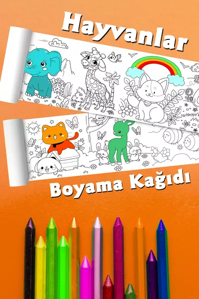 Papier à colorier géant sur le thème des animaux de la forêt, rouleau de 2,5 mètres - Coloriage éducatif pour enfants