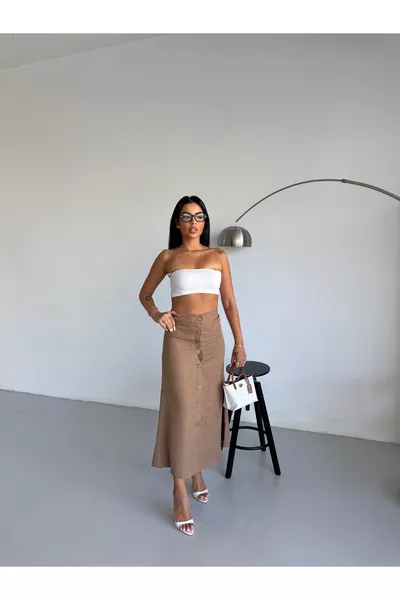 تنورة كتان نسائية بأزرار