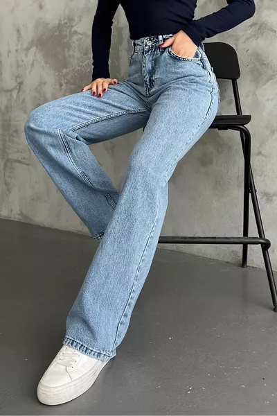 بنطلون جينز واسع مرتفع الخصر للنساء