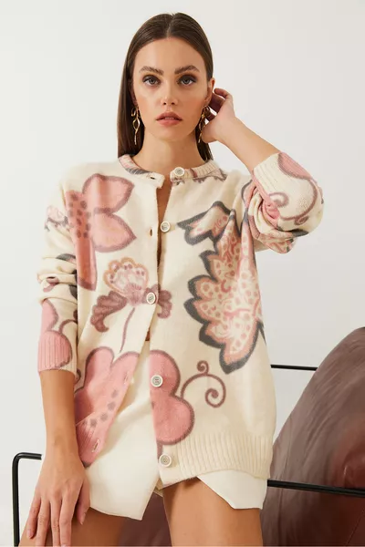 Cardigan en tricot à boutons avec imprimé pour femme