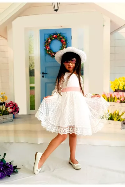 Witte Spitzen Prinses Meisjesjurk