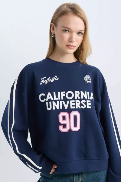 سويت شيرت سميك بطبعة على الظهر، ياقة دائرية، مقاس واسع جداً Coool WN