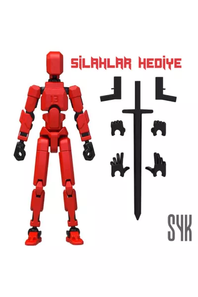 دمية روبوت حمراء وسوداء بكل المفاصل قابلة للحركة لعبة شخصية أكشن